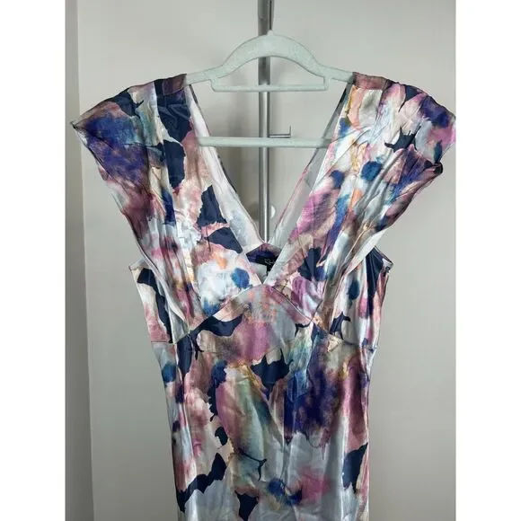 NWT Rails Dina Midnight Verbena Floral Maxi V-Neck Satin Dress S Flutter Sleeve - Picture 3 of 9
